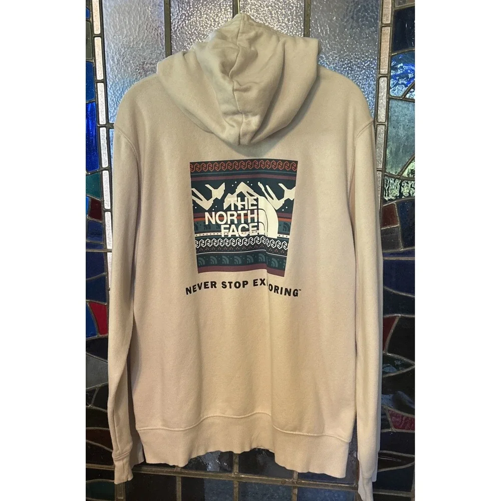 The North Face Beige Logo Fleece Pullover Hoodie Pocket Men's Size Medium Unisex